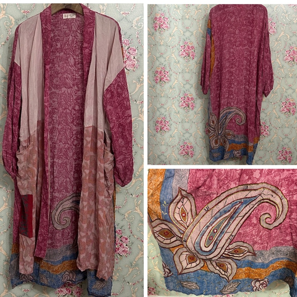 Kantha Bae Crepe Silk Duster One Size /Free Size Vtg Sari Silk Saree Kimono Robe